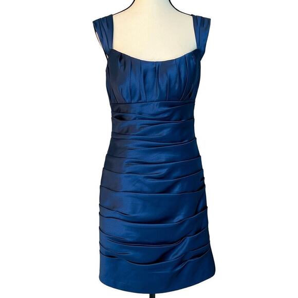 Bill Levkoff Ruched Formal Dress Navy Blue Size 8 Vintage Y2K Cocktail Wedding - Picture 1 of 9